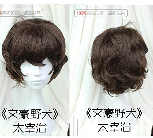 Parrucca Anime Bungo Cani randagi Dazai Osamu Parrucca resistente al calore Breve capelli ricci marroni sintetici Parrucche + Cappellino parrucca CINA come da foto