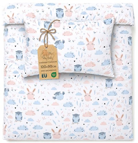 Totsy Baby Copripiumino lettino neonato 90x120 cm - Cotone parure di copripiumini bambino e bambina per culla Set lenzuolo per piumino 90 x 120 cm con federe 60 x 40 cm Oeko-Tex