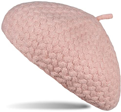 styleBREAKER Damen Feinstrick Baskenmütze mit Flechtmuster, Winter, Barett, Béret, Franzosen Mütze 04024201, Farbe:Altrose
