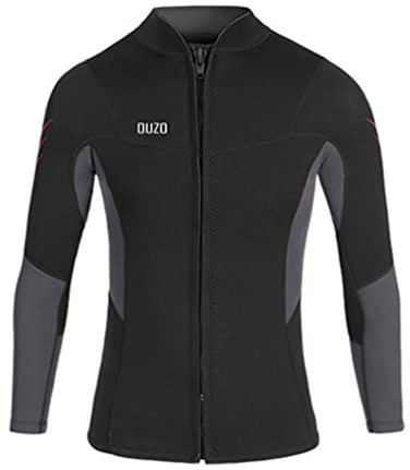 YuanDiann Herr 3 mm neopren våtdräkt jacka solskydd dykning kostym topp snorkling surf stretch fram dragkedja långärmad varma bekväma baddräkter svart grå topp 4XL