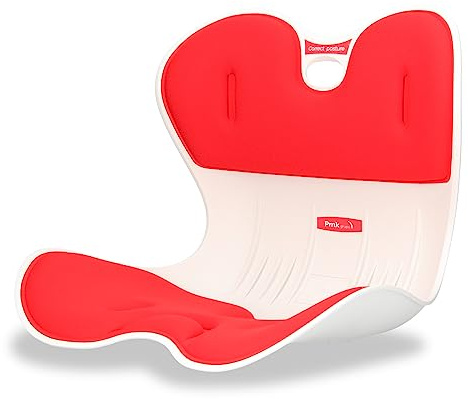 PMK GRUPO Asiento Ergonómico Respaldo Lumbar para Silla Oficina, Suelo, Sofá, Coche - Cojín Corrector Postura Espalda Amplio (Rojo, Talla única)