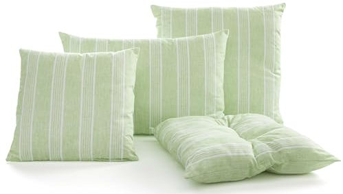 DecoHomeTextil Heimtextilmanufaktur Kissen Dekokissen Zierkissen mit Füllung und Reißverschluss Bilbao Streifen Apfelgrün 4er-Set 40x40 cm wasserabweisend pflegeleicht Outdoorkissen Garten