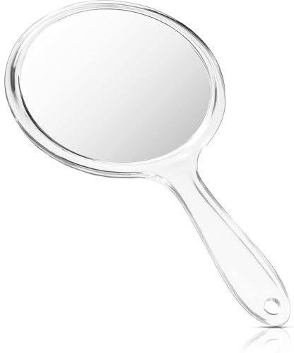 Miroir à main grossissant 1X/3X, poignée, pour le maquillage quotidien des femmes, transparent (27 cm)