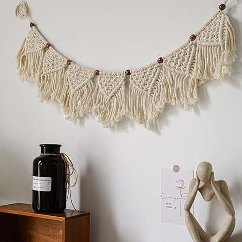 ANAZOZ Arazzo da parete in macramè, grande, decorazione da parete bohémien, in macramè, con nappe corte, lunghezza 110 cm