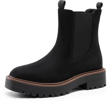 DREAM PAIRS Women's Chelsea Ankle Boots Fashion Low Heel Lug Sole Platform Fall Booties Shoes,Size 5.5,Black-Suede,SDAB2412W