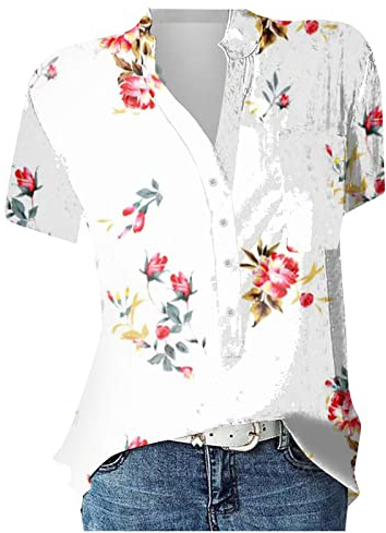 Camiseta Mujer Manga Corta Día Festivo Oversize Camisa Simple Escolar Adaptar Comodidad Camisetas Botón V