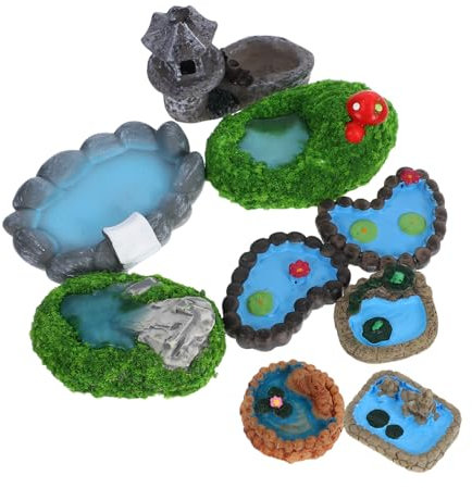 Mikikit 9 Piezas De Micropaisaje para Piscina Adorno De Estanque En Miniatura Adorno Decorativo Miniestanque Accesorios De Jardín En Miniatura Decoración De Casa De Muñecas