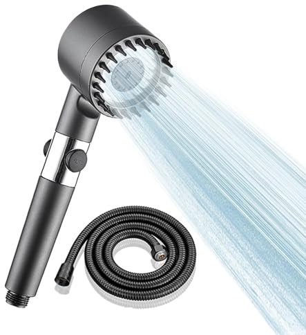 Duschkopf mit Filter Hochdruck Handbrause mit 3+1 Strahlarten, Duschbrause Halterung, 1,5M Schlauch Duschbrause Filter mit gegen hartes Wasser, Bakterien und Schwermetalle