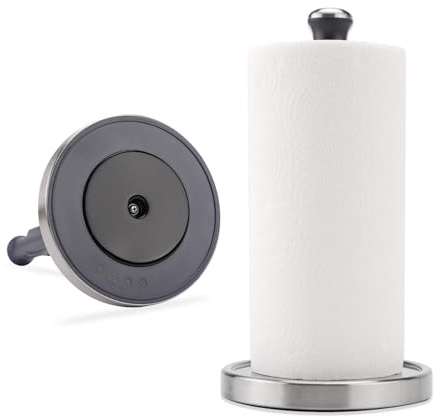 KITCHENDAO Paper Towel Holder Countertop, One-handed Tear, Smooth Rotation Standing Paper Holder with Weighted Base Non-slip PU Glue, Stainless Steel Paper Roll Holder for Kitchen