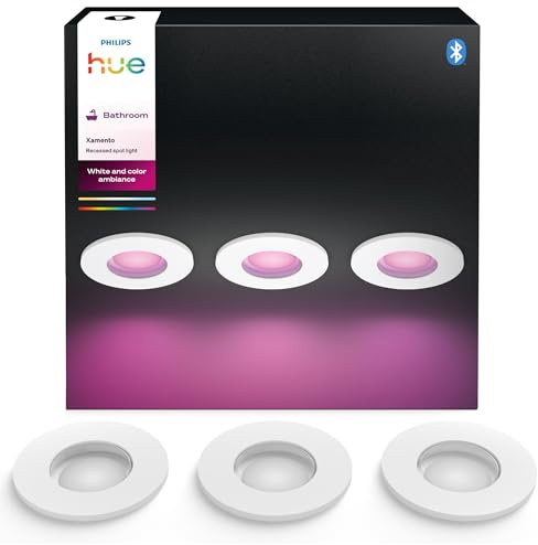 Philips Hue White & Color Ambiance Xamento spots encastrés par 3, Blanc, lampes de salle de bain à intensité variable, contrôle intelligent de la lumière via la voix et l'application.