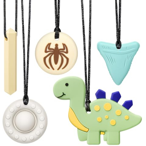 CLDY Collare sensoriale da masticare per autismo e ADHD – Set di 5 giocattoli da masticare in silicone per uso alimentare per bambini, senza BPA, machouyou 6 11 anni, machouyou