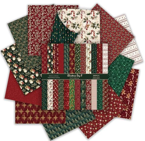 24 Sheets Christmas Pattern Paper Set,12x12 Scrapbook Paper Double-Sided Decorative Festival Craft Papers for Scrapbooking Origami Junk Journaling Card Making Photo Album Decor,12Designs/160Gsm (D)