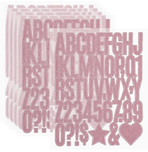 PATIKIL 276Pcs Autocollants Lettres Pailletées 1.6 Pour Scrapbook Rose | 6 Feuilles Autocollants Chiffres Pailletés Vinyle Autoadhésifs Alphabet Chiffres Décalques Imperméables