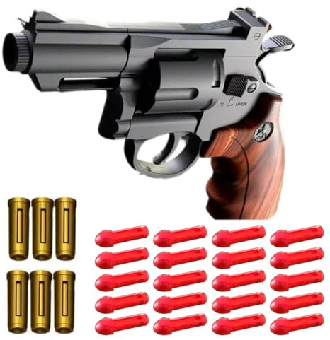Pistola giocattolo a pallini morbidi da 13 pezzi, pistola a dardi in schiuma, revolver, con pallini morbidi e bossoli, adatta per ragazzi dai 14 anni in su, regalo di compleanno (effetto legno)