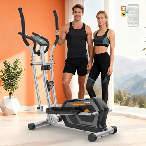 Bicicleta Elíptica para Casa con 16 Niveles de Resistencia,Monitor LCD | Ultra Silenciosa Elíptica para Casa con Pedales Antideslizantes,Portabotellas,Sensores de Pulso,Capacidad de Carga de 130KG