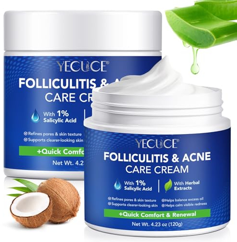 Crème de soin contre la folliculite et l'acné, pour cuir chevelu, visage, corps et peau. Raffine les pores et le grain de la peau, régule l'excès de sébum pour une peau plus claire