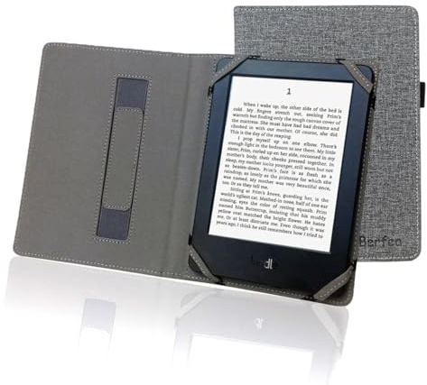 Berfea Skyddande skyddsfodral för 6 tum eReader, 6 tum universell folio fodral fodral fodral med handhållare för Kindle Paperwhite/Kobo/Tolino/Pocketbook/Vivlio/inkbook/BOOX 6 tum e-bokläsare