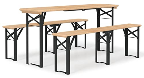 Qnhdfrt Juego de mesa plegable de 3 piezas, juego de mesa de cerveza de madera de abeto y estructura de metal, 170 cm, para jardín, fiesta y camping, mesa de jardín estable con 2 bancos