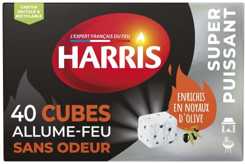 HARRIS - Allume-Feu Puissants - Sans Odeur - Démarrage Rapide - Combustion Longue - Cheminée et Barbecue - Technique Professionnelle - 40 Allume-Feu