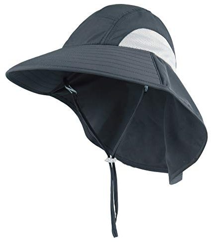 Connectyle Kids Large Brim UV Protection Sun Hat with Neck Flap Mesh Fishing Cap (Dark Grey)