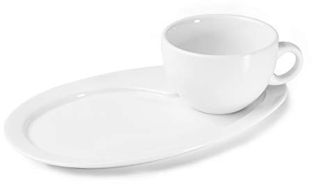 Holst Porzellan PA 157 O Set 2 MP Assiette de service en porcelaine avec tasse à café au lait et gobelet « Palermo » 0,35 l, 27,5 x 17,5 x 7,5 cm, blanc