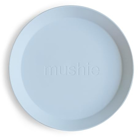 Mushie Dinnerware Plates for Kids | Tableware Set of 2 | Reusable BPA Free | Dishwasher & Microwave Safe | Made in Denmark | Round (Powder Blue)