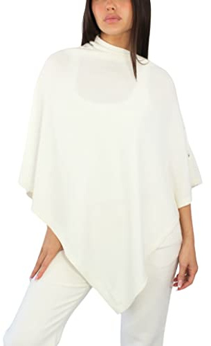 Win's Women's Cashmere Blend Poncho - Made in Italy, off-white, One size