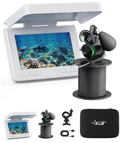 FourQ Underwater Fishing Camera, 220° Ultra-Wide Angle Video Fish Finder with 4.3 HD LCD Monitor, 5000mAh Battery, 65ft Waterproof Cable & IR Night Vision for Ice Lake Boat Kayak Fishing (65FT)