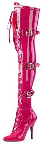 Pradize Bottes Cuissardes à Talons pour Stripteaseuses (Rose vif, EU-42)