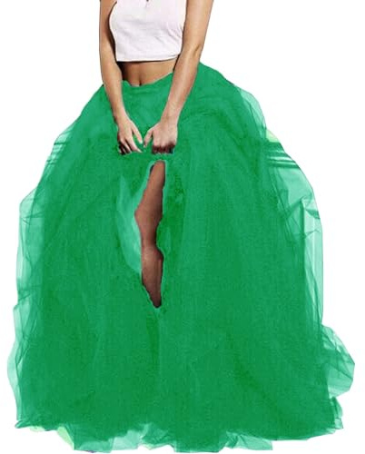 Edhomenn Falda larga de tul para mujer, de talle alto, con capas, media falda de malla con abertura frontal, falda acampanada, falda de princesa, Talla única