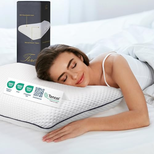 Ferò Cuscino Memory Foam Ergonomico 70x40x12 con Fibra Tencel – Lusso e Comfort per Riposo Rigenerante - Cuscino Cervicale Medio Rigido e Traspirante per Collo, Schiena e Spalle – Certificato OEKO-TEX