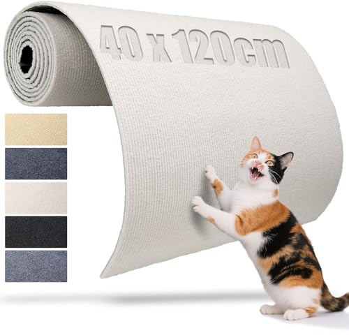 TXXATX Tapis de Griffoir Adhésif 120x40 cm pour Chat - Tapis de Mur à Gratter Blanc - Protecteur de Tapis pour Chat - Protecteur de Meubles Réutilisable pour Planches à Gratter DIY - Tapis pour Canapé