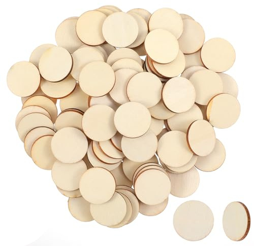 100 Pcs Unfinished Wood Circle Round Disc, 1 Inch Blank Natural Wooden Cutout Ornaments Circle Disc Wood Pieces Ornaments for DIY Craft Art Supplies