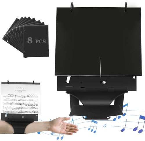 Flute Lyre, Flip Folder Marching Band, Clarinet Lyre with Adjustable Strap, Includes 8 Pcs Double-Sided Flip Folio Pages for Flute, Piccolo, Trumpet, Oboe and Brass Instruments