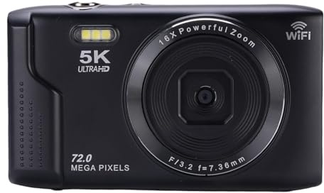 Camera Digitale 5k 72MP 16x Zoom Zoom da 2,8 Pollici LCD Schermo AFOfocus con Fotocamera WiFi con Luce Flash per Fotografia di Viaggio (BLACK)