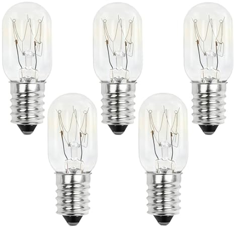 Wvxilyr 5 Pezzi Lampadina E14 da Forno 15W, Lampadina per Lampada di Sale, Lampadinas Forno, Resistente fino a 300 Gradi, Luce Calda 2700K, per Frigorifero, Congelatore e Applicazioni Varie