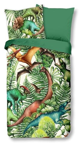 JACK Renforcé Bettwäsche 2 TLG. 135x200cm Dinosaurier Landschaft Urwald Dino Land