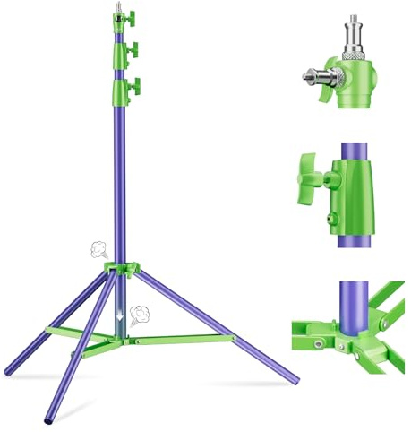 Soonpho Lätt stativ lätt stativ 9,1 fot/280 cm hel metall stötdämpare lastkapacitet 10 kg för fotografering studio utomhus och livestreaming (lila och grön)