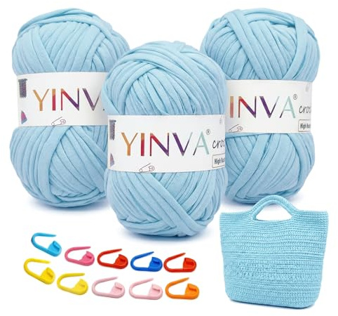 YINVA T Shirt Yarn 3 Pack 100g per Skein, Tshirt Yarn for Crocheting in Multiple Colours, Perfect Relaxing, Rewarding Thick Yarn for Beginners, Soft, Stretchy, Elastic Knitting Yarn for Bags, Baskets