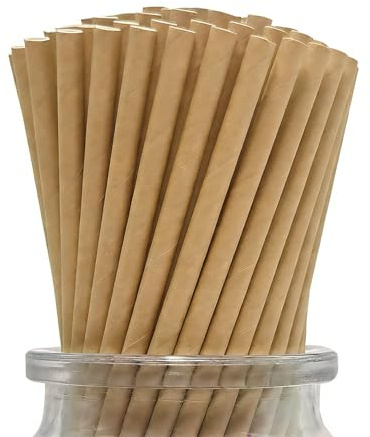 Biodegradables Pajitas de Papel Marrón, 19,7 x 0,6 cm, 100 Pajitas de Papel Kraft Desechables para Fiestas, Bodas y Ocasiones