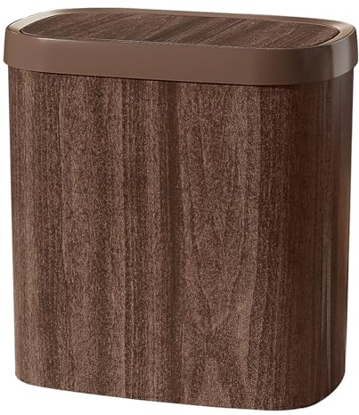 MOTHNUR Papelera Vintage de 12 Litros con Tapa Abatible a Presión, Diseño Imitación Madera, Cubo de Basura Grande para Dormitorio, Baño y Cocina, Plástico Pp Resistente y Compacto