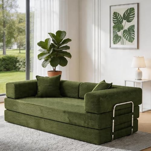 Vipbear 3 Seater Boneless Sofa Bed,Modular Convertible Couch,Pull Out,Green