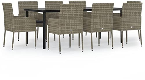 pokgdf Gruppo da pranzo modulare da giardino con rattan PE e piano in vetro temperato, 9 pezzi