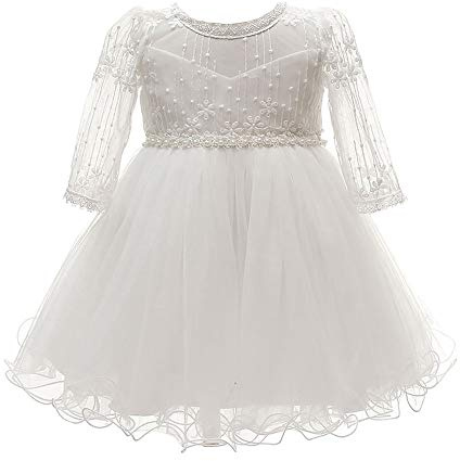Happy Cherry Baby Girls Long Sleeves Tulle Tutu Dress Christening Baptism Gowns Size 12M - White