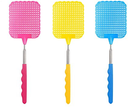 LIUJZZJ 3 Pièces Tapette à Mouches Manuelle Extensible en Plastique Prévenir Pest Durable Moustique Outil en Acier Inoxydable (Multicolore A) …