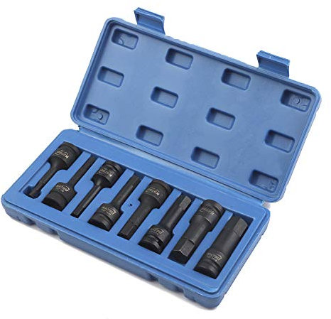 KATSU 1/2 Llaves de Vaso Impacto 8 Piezas, 5mm a 19mm Métrica Resistente Juego de Llaves de Vaso de Hex Allen de Impacto Profundo, Herramienta de Reparación Motores Camiones Tractores 420410