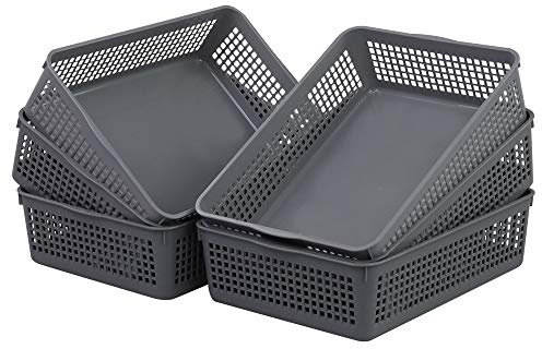 Cadineer 6-Pack Rectangular A4 Storage Baskets, Office Tray, Shallow Plastic Storage Basket