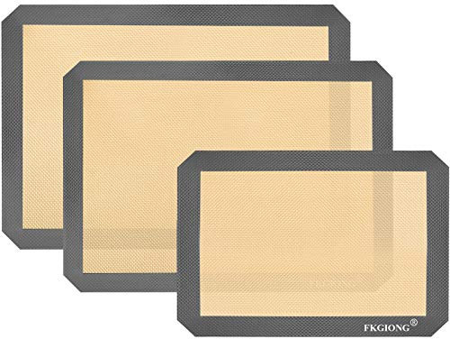 Silikon-Backmatten – antihaftbeschichtete große Backmatten-Set von 3-2 halben Blättern (29 x 41 cm) + 1 Viertel Blatt – extra dicke wiederverwendbare Backmatten für Kekse, Gebäck, Brötchen, Fondant