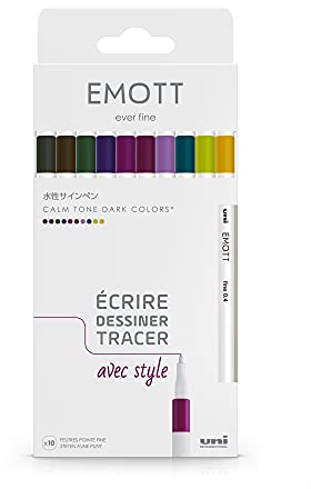 uni-ball Emott Uni Mitsubishi Pencil – 10 lugna toner – skriva, rita, spårare – 0,4 mm – ametist, blågrön, orkidé, grå, gul, brun, vinliny, kaki, äpple, lila