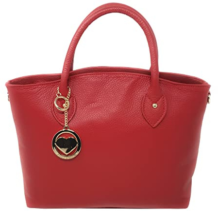 Chicca Borse Borsa a Mano in Vera Pelle Made in Italy 35x28x11 cm (Dollaro Rosso)